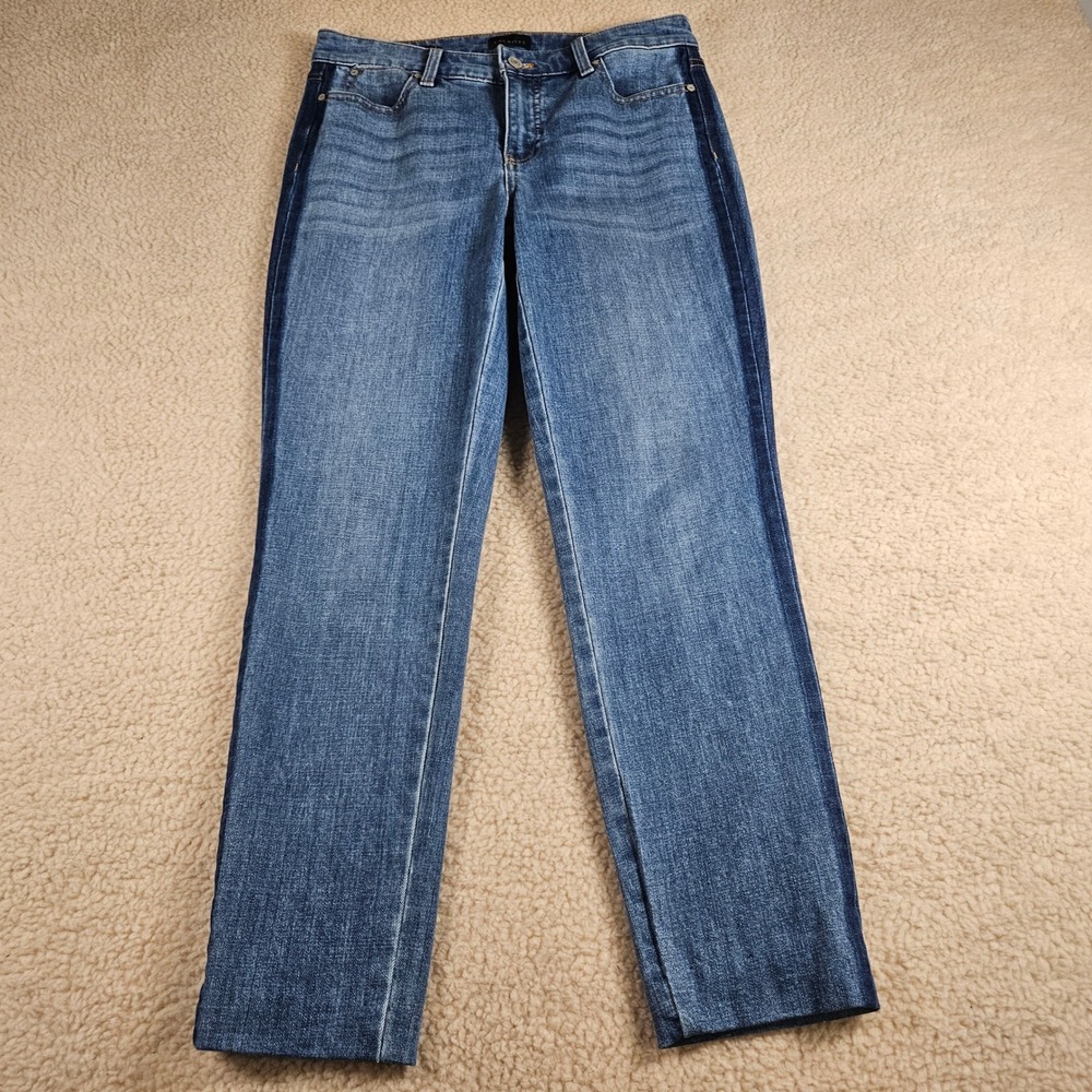 Talbots Slim Hemmed Jeans Womens 4 Blue Side Stripe Panama Wash Classic Preppy